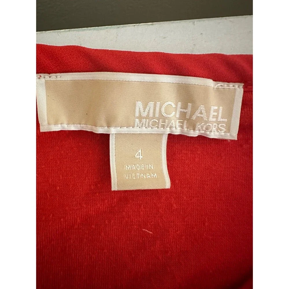 Michael Kors Top Sz 4 Coral‎ Orange Silky Zipper Neckline Lined Shirt Blouse